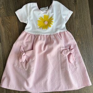 Pink and White Kids Dress with Yellow Flower
